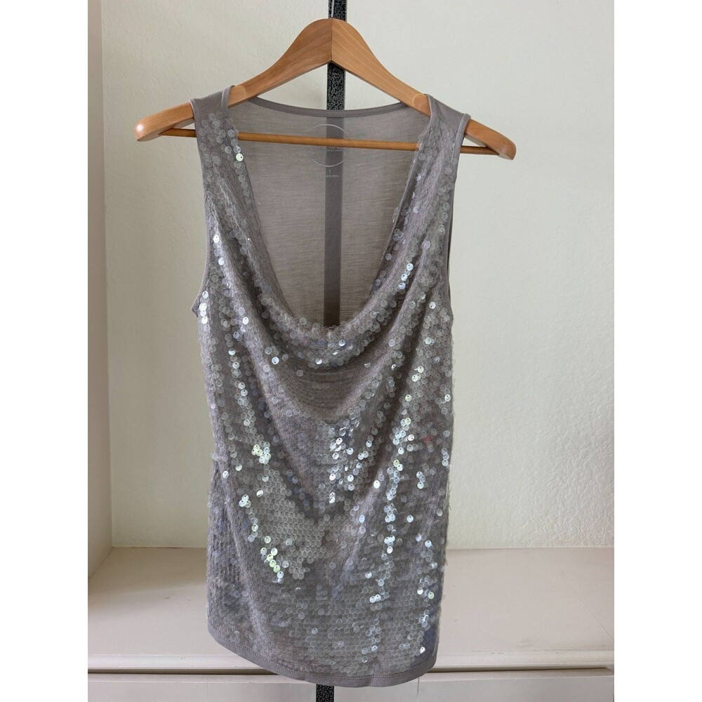 INC Macys Sequin Knit Tank Womens L Taupe Sleeveless Lined Stretch Holiday Party